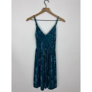 Wild Fable Teal Velvet Mini Dress L Crushed Velvet Strappy V-Neck Party Dress